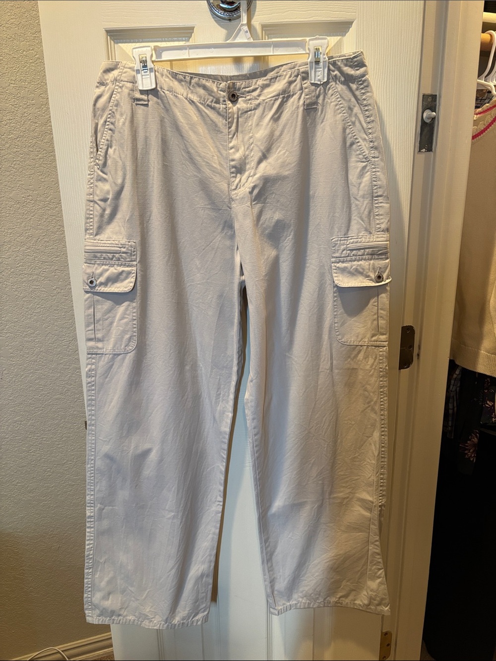 Sundance Catalog 100% Cotton Wide Leg Utility Cargo Pants Beige Cream Size 12